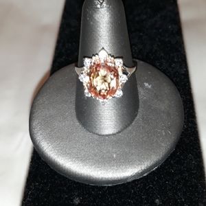 NWOT Peach Quartz W/ Sapphires SS Ring Sz 7.5